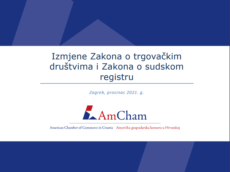 Novo stajalište „AmCham komentari na prijedlog izmjena i dopuna Zakona o trgovačkim društvima i Zakona o sudskom registru“
